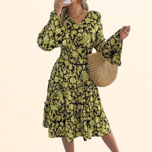 knee length dresses for ladies Mika Floral Mesh Bell Sleeve Mini Dress