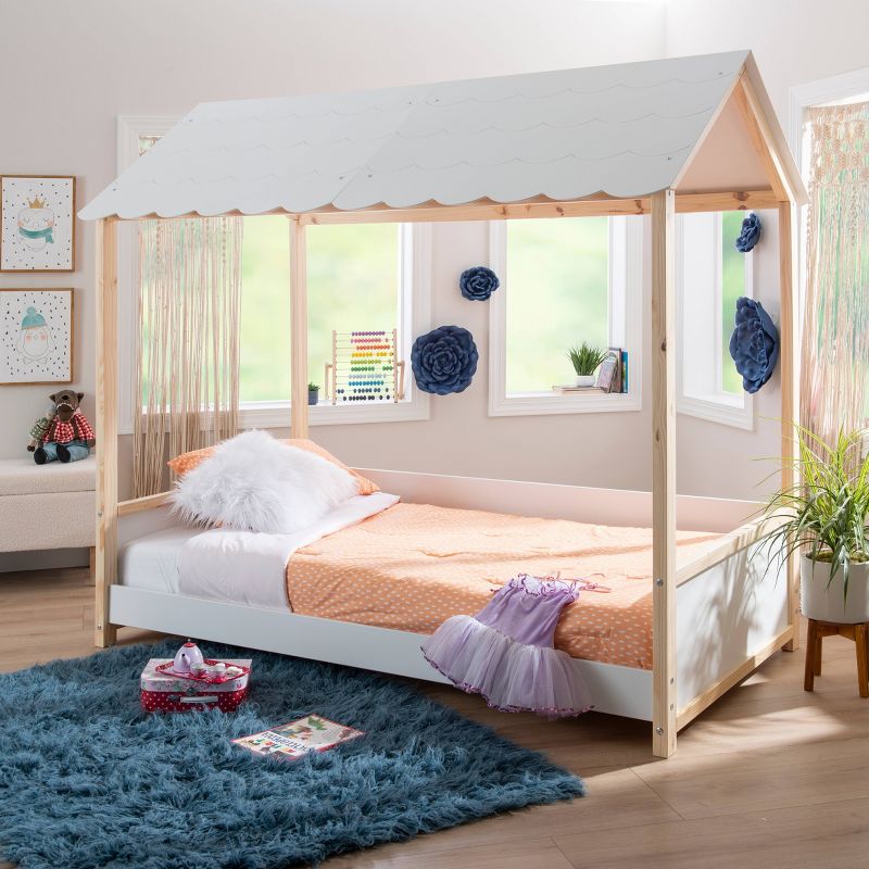 Melbourne Modern White and Natural Solid Wood Finish Kids&#39; Playhouse Bed - Powell, 3 of 16