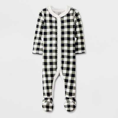 Image of Baby Adaptive Long Sleeve Pajama Romper - Cat & Jack™ Off-White/Black 0-3M