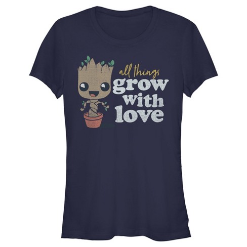 Juniors Womens Guardians of the Galaxy Groot All Things Grow with Love  T-Shirt - Navy Blue - 2X Large