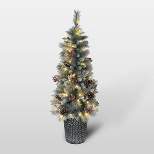 4.5ft Pre-Lit Potted Glittery Artificial Christmas Pine Tree - Puleo