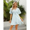 WhizMax Women's Summer V Neck Ruffle Mini Dress Floral Casual High Waist Short Swing A-line Formal Dress with Belt - 2 of 4