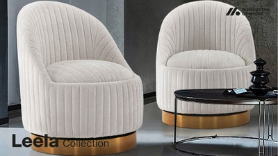 Gray Boucle Upholstered Swivel Accent Chair with Gold Base
