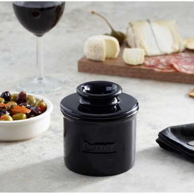 Butter Bell® Crock - Midnight Black Retro Ceramic Butter Keeper, Classic Café Style Butter Dish for Spreadable Butter Without Refrigeration