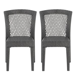 XINGHANZHENXUAN Brown 2 Pcs Patio Chairs, Wicker Dining Chairs with Iron Frame, Diamond-Mesh Backrest for Outdoor, Garden & Poolside - 1 of 4