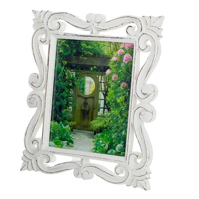 Mango Wood Scroll Handmade Intricate Carved 1 Slot Photo Frame White - Olivia & May