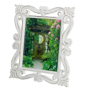 Mango Wood Scroll Handmade Intricate Carved 1 Slot Photo Frame White - Olivia & May - 1 of 4