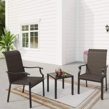 3pc Patio Conversation Set with Wicker Rattan Chairs & Square Coffee Table - Captiva Designs