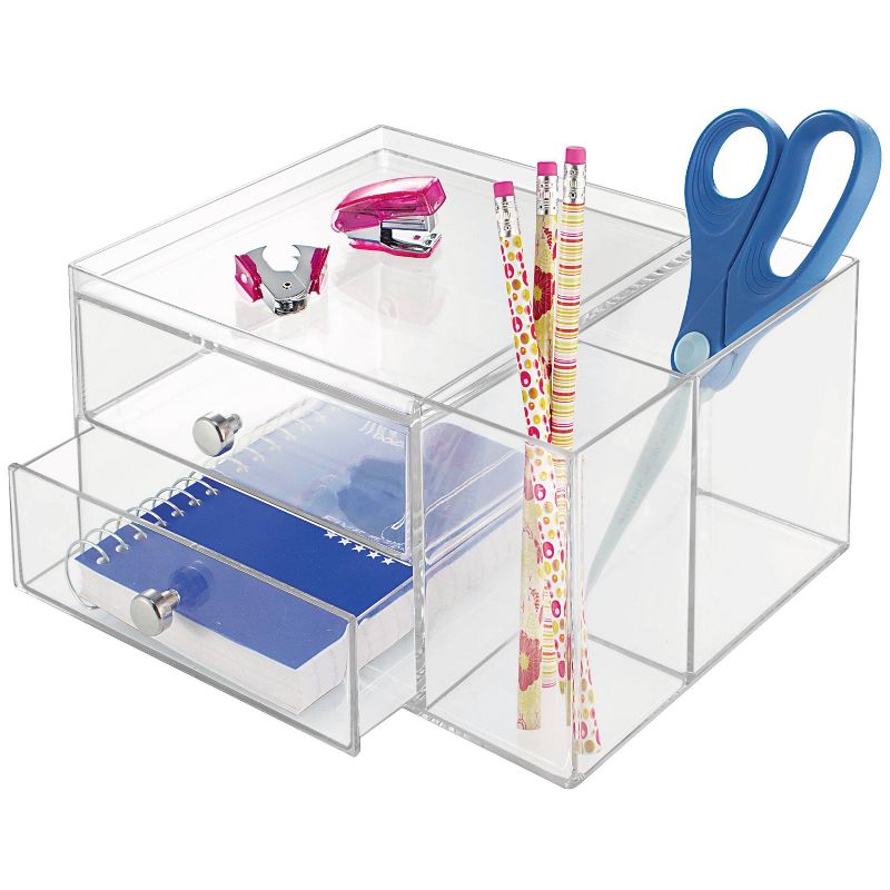 iDESIGN Plastic 2-Drawer Desk Organization Set with Side Organizer Clear, 5 of 8