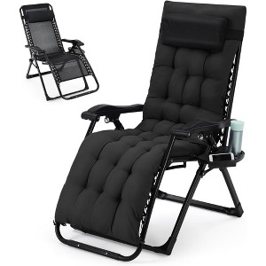 Lounge Chair Supports Indoor/Outdoor Adjustable Folding Recliner with 26 Inch Seat, Removable Cup Holder & Headrest - 1 of 4