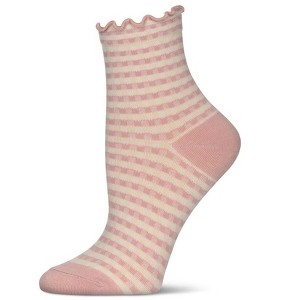 Memoi Women's Gingham Cotton Blend Ruffle Cuff Anklet Socks - 1 of 3