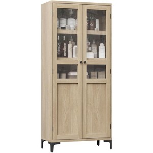 Coucheta Tall Storage Cabinet,2 Glass Doors, Kitchen Pantry 5 Tier Bathroom Cabinet with Adjustable Shelves for Kitchen, Dining Room,Pear Wood - 1 of 4