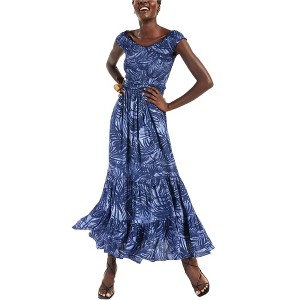 I.N.C International Concepts Womens Pacific Palms Maxi Dress, Blue, Medium - 1 of 1