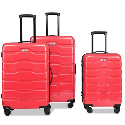 BEAFUP Luggage Sets ABS+PC Hardshell 3pcs Luggage Hardside Lightweight Durable SuitcaseSpinner Wheels Suitcase with TSA Lock (20/24/28), Red