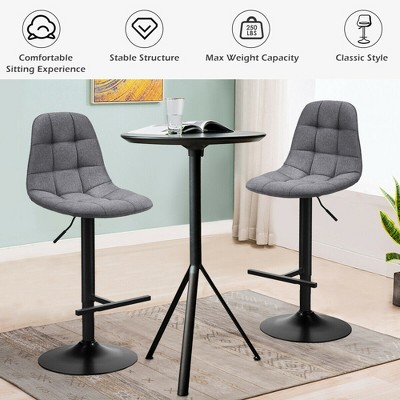 Gray Adjustable Swivel Bar Stools with Linen Upholstery
