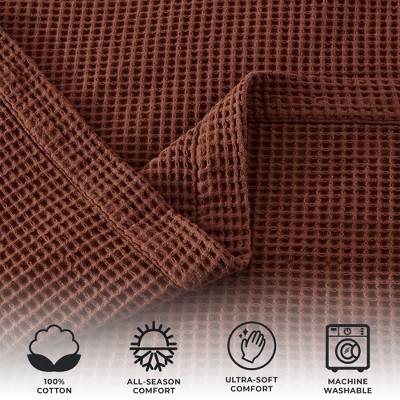 Twin Size Cacao Brown Cotton Waffle Weave Blanket