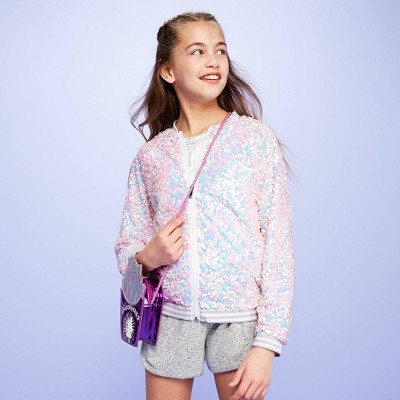 girls sequin bomber jacket