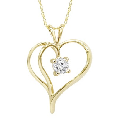 Pompeii3 1/3Ct Solitaire Round Diamond Heart Pendant & Chain 14K Yellow Gold 1" Tall