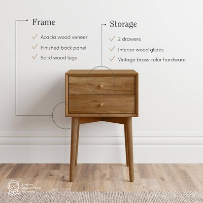 Harper Mid-Century Oak Brown 2-Drawer Nightstand Set