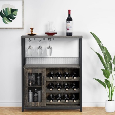 36'' Wine Storage Cabinet, Adjustable Shelves, Mesh Door & Baffle Design, Compact Liquor & Coffee Bar Cabinet for Kitchen, Dining Room