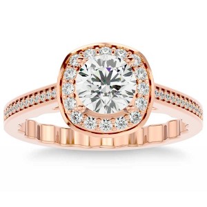 Pompeii3 1 1/3Ct Cushion Halo Moissanite Diamond Engagement Ring White Yellow Rose Gold - 1 of 2