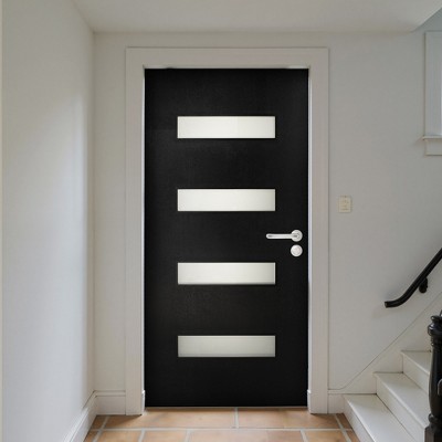 SpassWay 36"W*80"H 4-Lite Exterior Frosted Glass Prehung Front Entry Door Primed Interior Fiberglass Entrance Door