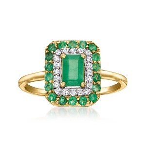 Ross-Simons 0.70 ct. t.w. Emerald and .13 ct. t.w. Diamond Ring in 14kt Yellow Gold - 1 of 4