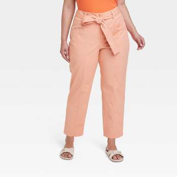 Women's High-Rise Tapered Ankle Tie-Front Pants - A New Day™ Peach 26