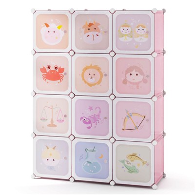 Infans 12-Cube Kids Wardrobe Baby Dresser Bedroom Armoire Clothes Hanging Closet w/Doors