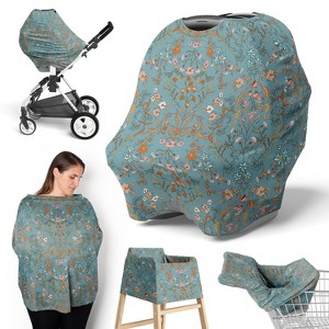 Sweet Jojo Designs Girl 5-in-1 Multi Use Baby Nursing Cover Boho Floral Wildflower Blue Orange and Pink - 1 of 4