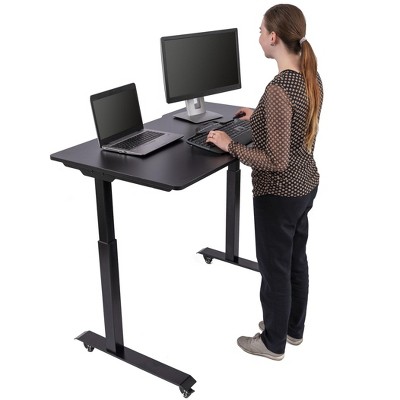 Black Adjustable Height Standing Desk with Wood Top and Drawer