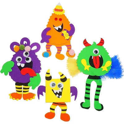 4E's Novelty Halloween Crafts for Kids (24 Pack) - Silly Monster Crafts Kids with Magnetic Foam Stickers, Fun Halloween Party Crafts for Kids Ages 3+