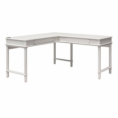 Selena White Wood L-Shaped Desk with Keyboard Tray