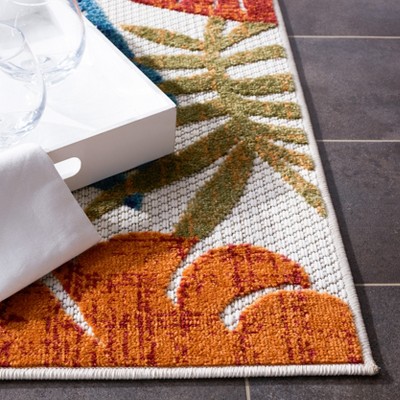 Cream and Red Floral Easy-Care Synthetic 5' Square Area Rug