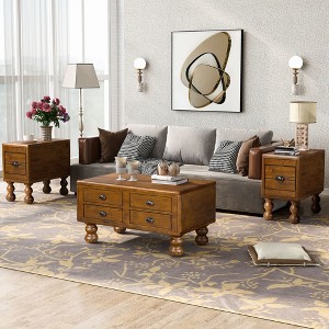 NicBex Modern Rectangular Wood Coffee Table with Storage Drawers,End Table with Rivet Decoration Legs,Center Table for Living Room - 1 of 4
