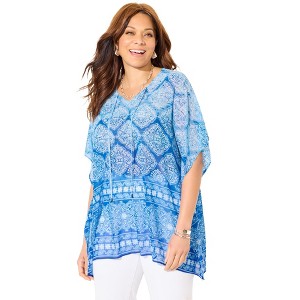 Catherines Women's Plus Size Georgette Peasant Duster - 1 of 4
