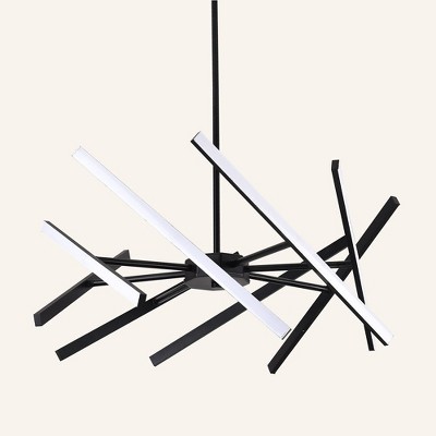 PAKOKULA Modern 8-Light Black Linear Dimmable Sputnik Integrated LED Pendant Light for Living room