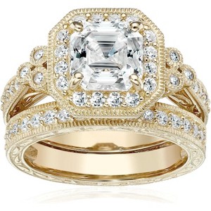Sterling Silver Antique Ring Set | Platinum/Gold Plated with CZ | Vintage Cubic Zirconia Stacking Jewelry - 1 of 4