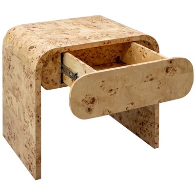 Natural Burl Wood Mid-Century Modern Nightstand with 1 Drawer