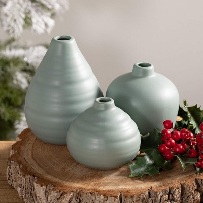 Sage Matte Ceramic Bud Vase Trio Set - Modern Home Accent