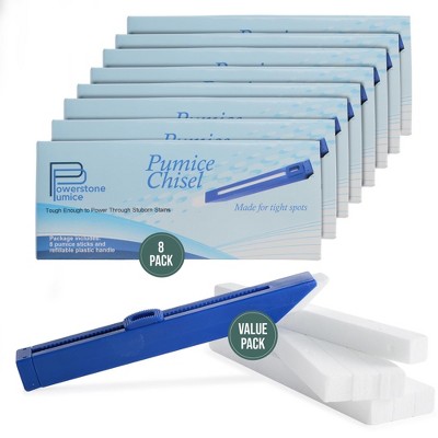 Powerstone Pumice Long Lasting Chisel Sticks - 8 Pack | Refillable Case with 8 Scouring Sticks to Remove Stains