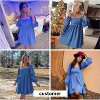 EXLURA Womens Square Neck Dress Long Puff Sleeve A-Line Casual Short Mini Dresses - 4 of 4