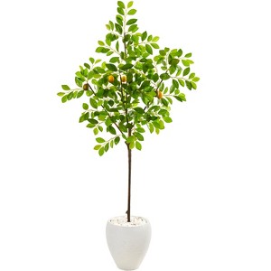 Nearly Natural 68-in Lemon Artificial Tree in White Planter - 1 of 2