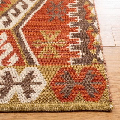 Handmade Red and Olive Round Wool Cotton Area Rug