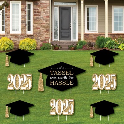 Big Dot of Happiness Gold Class of 2025 Outdoor Decorations - Graduation Yard Signs - Set of 8