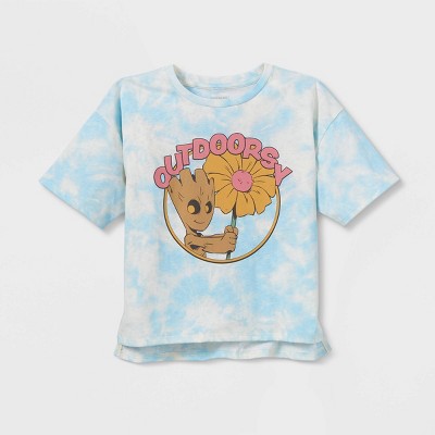 Girls' Marvel Guardians of the Galaxy Groot 'Outdoorsy' Graphic T-Shirt - Light Blue/Cream