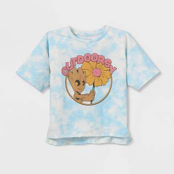 Girls' Marvel Guardians of the Galaxy Groot 'Outdoorsy' Graphic T-Shirt - Light Blue/Cream