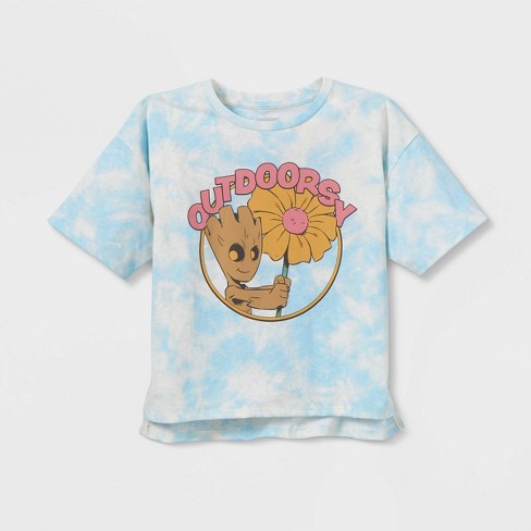 Girls' Marvel Guardians Of The Galaxy Groot 'outdoorsy' Graphic T-shirt -  Light Blue/cream : Target