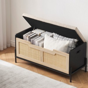 Wooden Look Storage Chest with Safety Hinge, Rattan Storage Trunk, Sturdy Storage Bench, Entryway Storage Bench, Toy Chest Organizer - 1 of 4