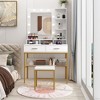 Makeup Vanity Desk With Mirror And 9 LED Lights, Adjustable Brightness, Makeup Vanity Table Set With Stool Drawers & Open Shelves for Bedroom White - 2 of 4